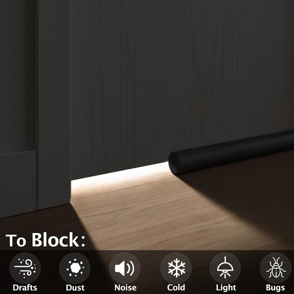 Large Door Draft Stopper for Bottom of Doors 36” Under Door Sweep Noise Blocker Black Gap Stoppers Adjustable Doors