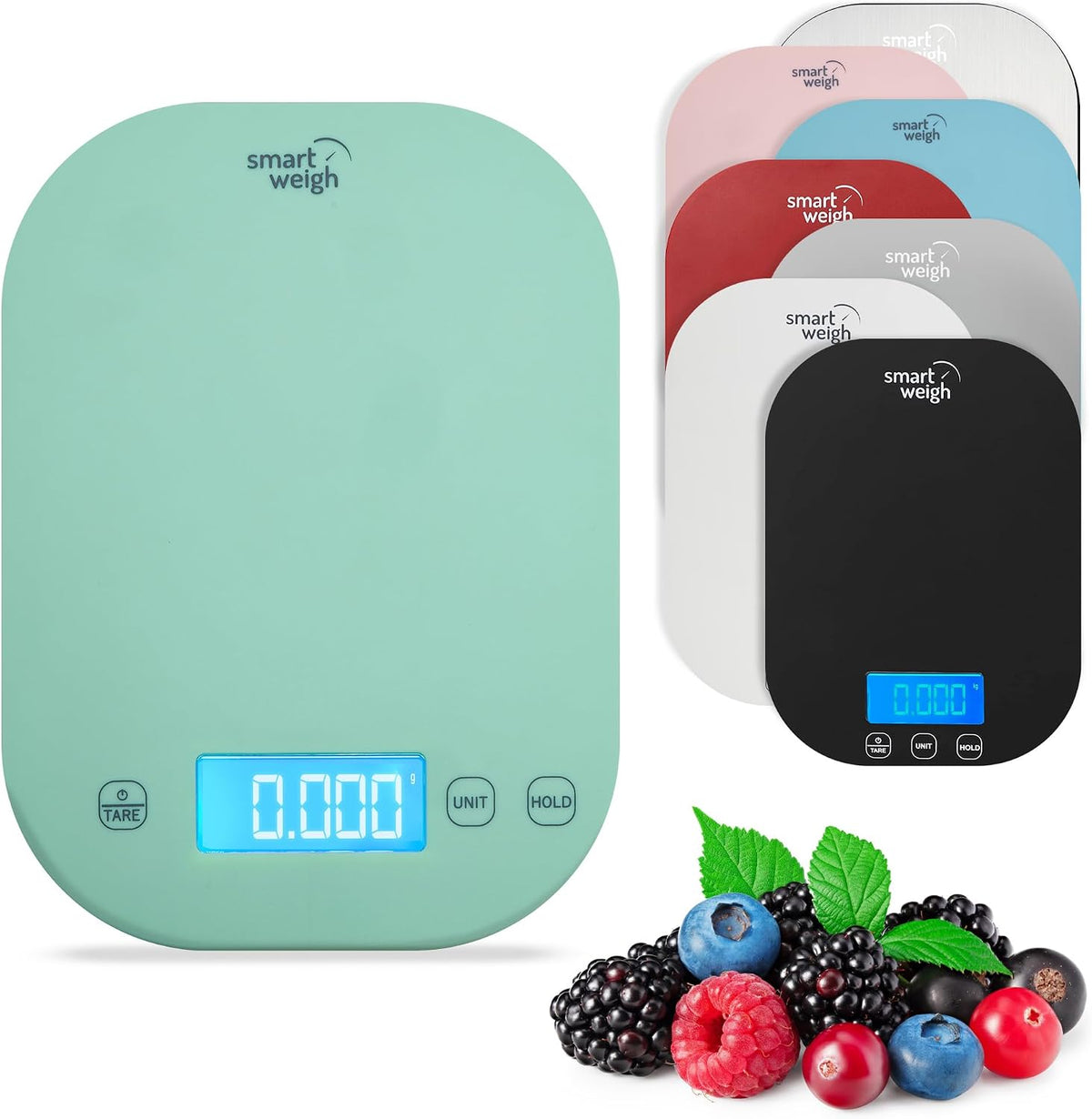 Mint Green Kitchen Scale, 11 lb x 1g, Tare & Backlit Display