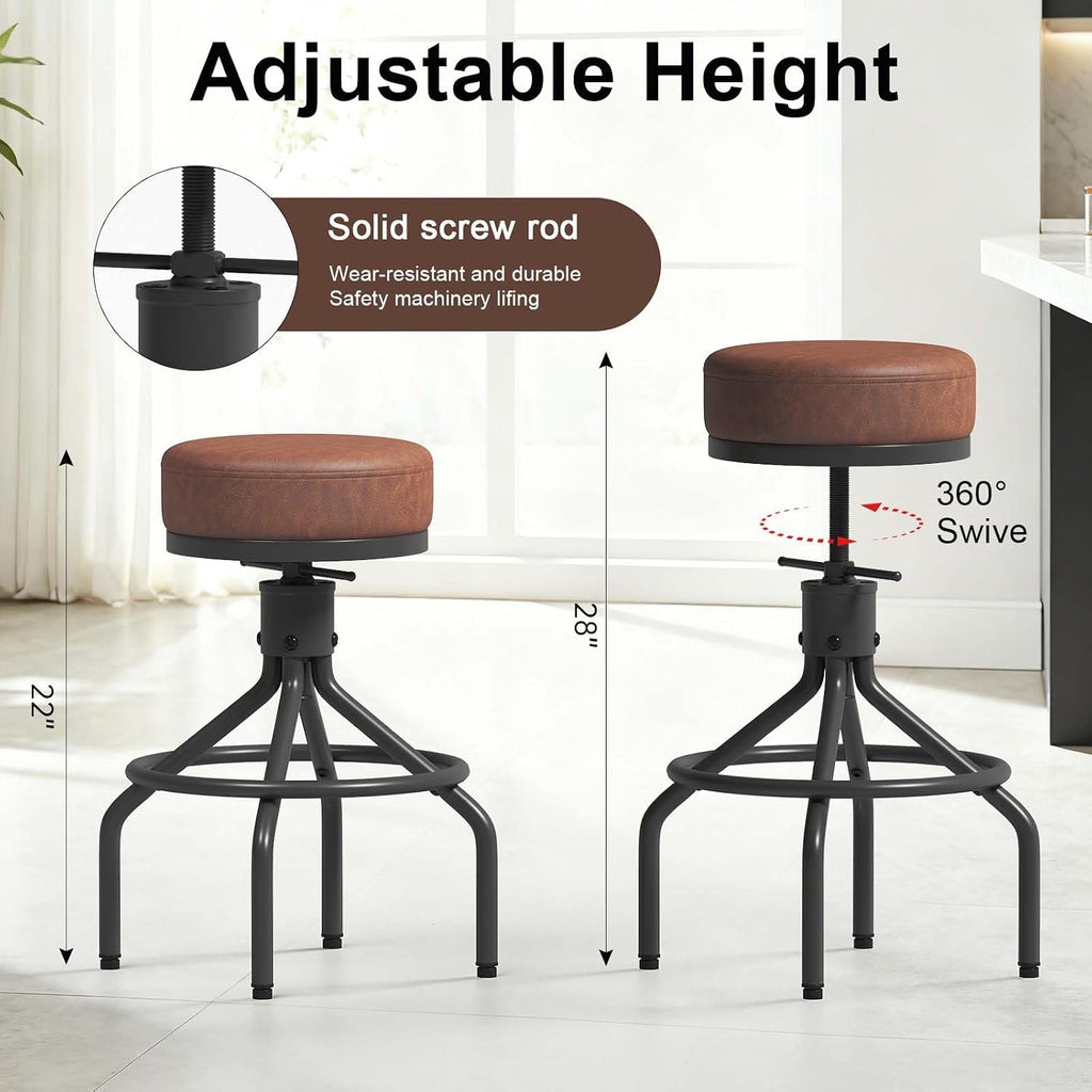 Industrial Bar Stools Set of 3 Adjustable Swivel Barstools Modern 28inch