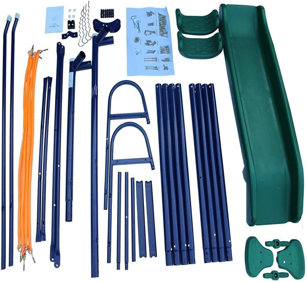 Heavy Duty A-Frame Metal Swing Set with Slide, 2 Weather-Resistant Seats, Easy Assembly, Perfect for Kids Ages 3-8