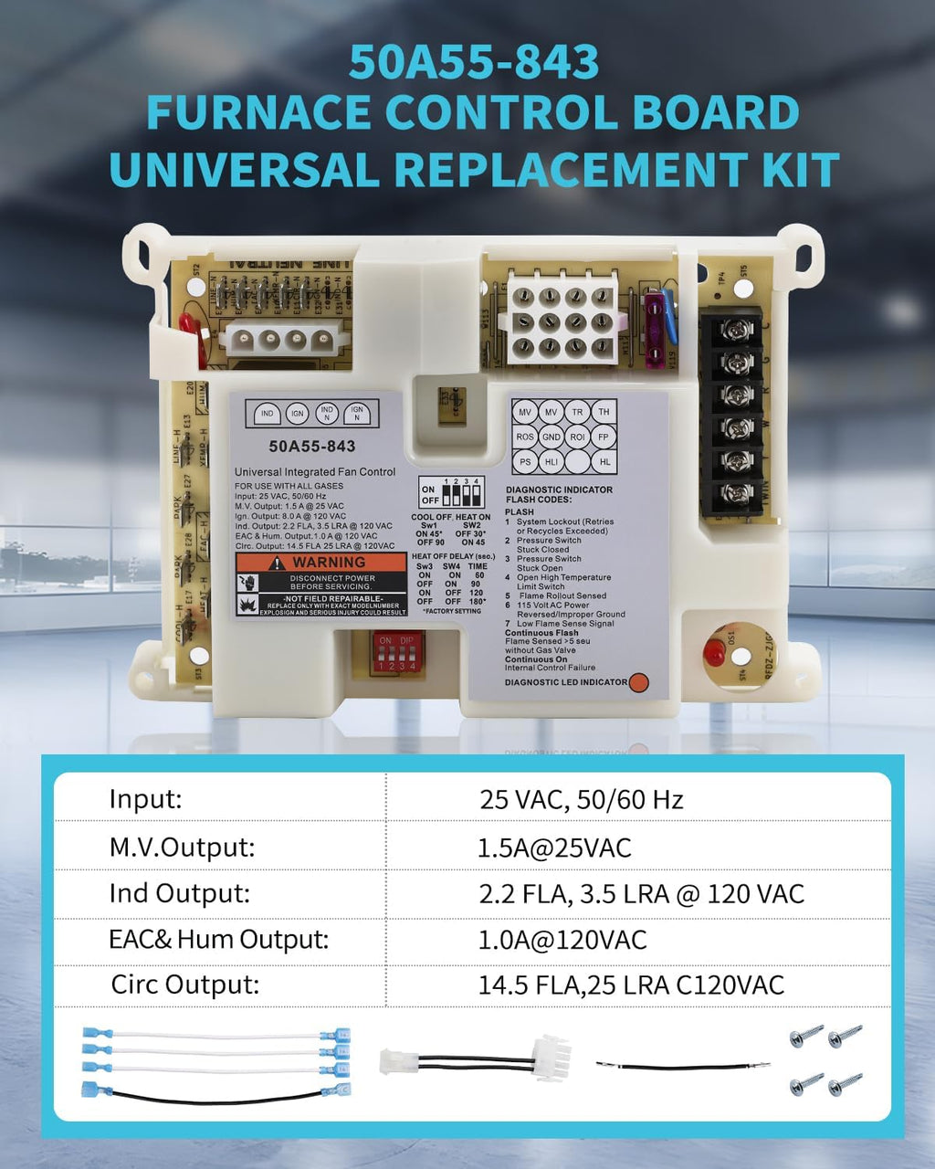 50A55-843 Universal Furnace Control Board For White-Rodgers & Lennox