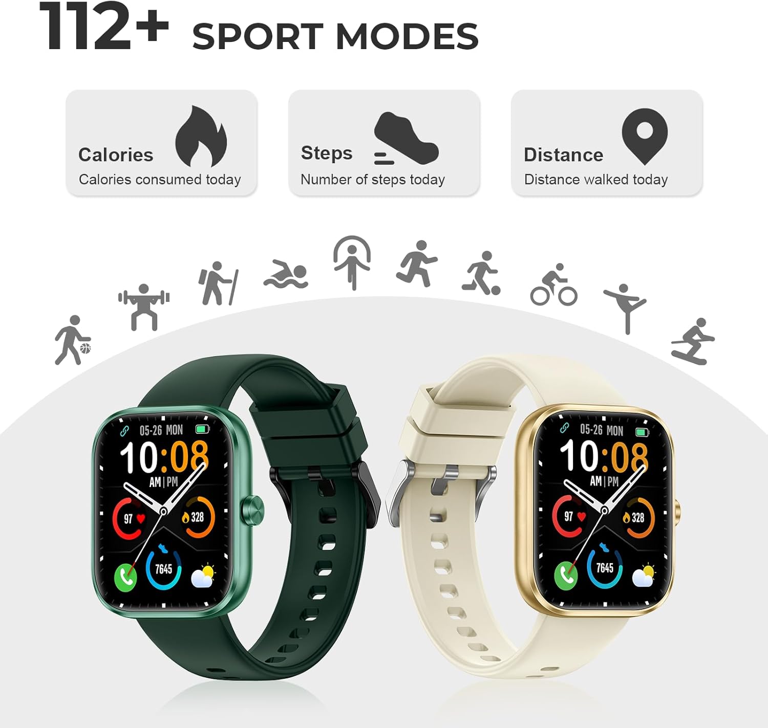 Smart Watch for Men Women, 1.83" HD Touchscreen Fitness Watch with Bluetooth Call&Message Notifications, 110+Sport