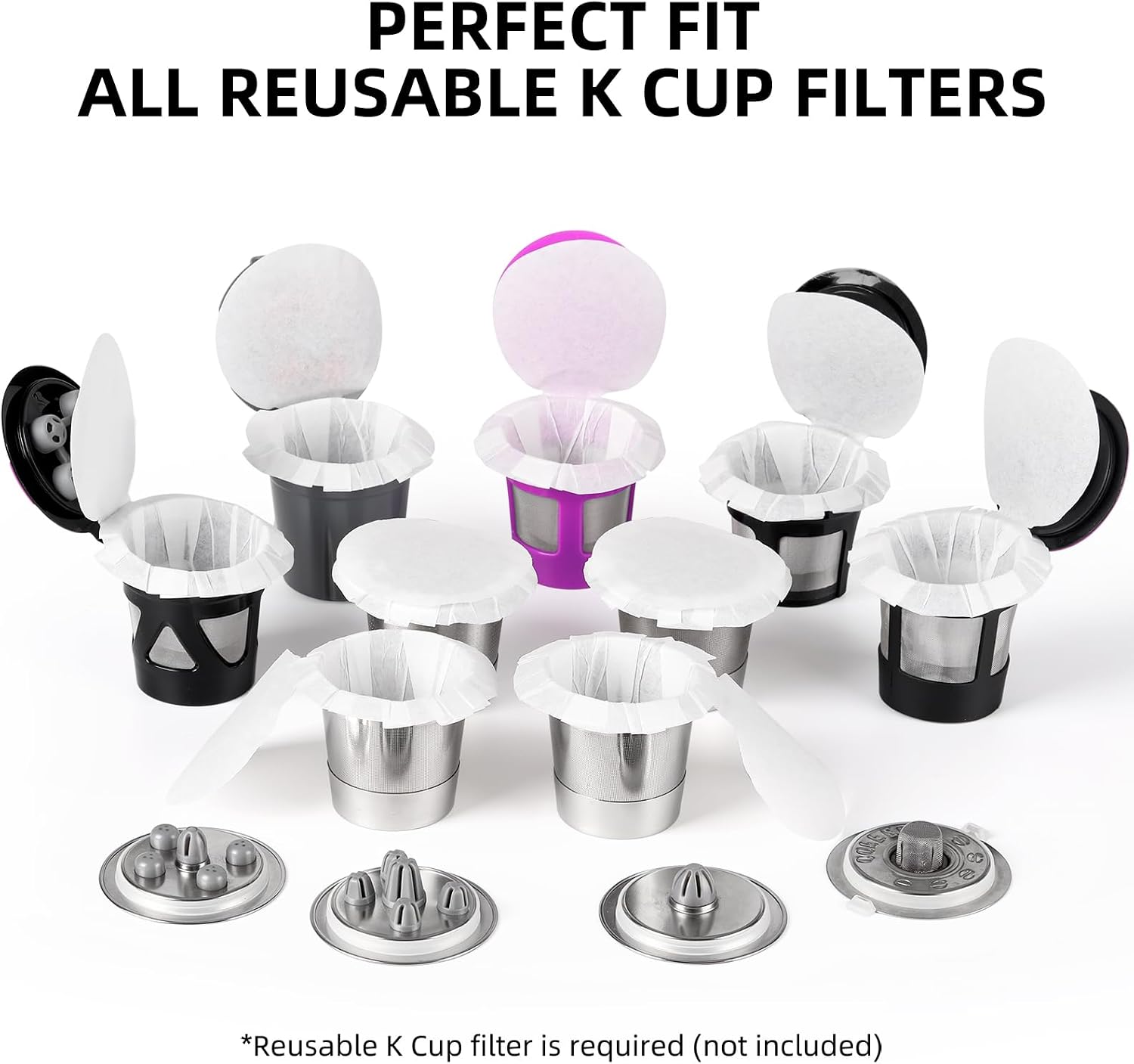 100ct Disposable K Cup Coffee Filters with Genius Lid, White