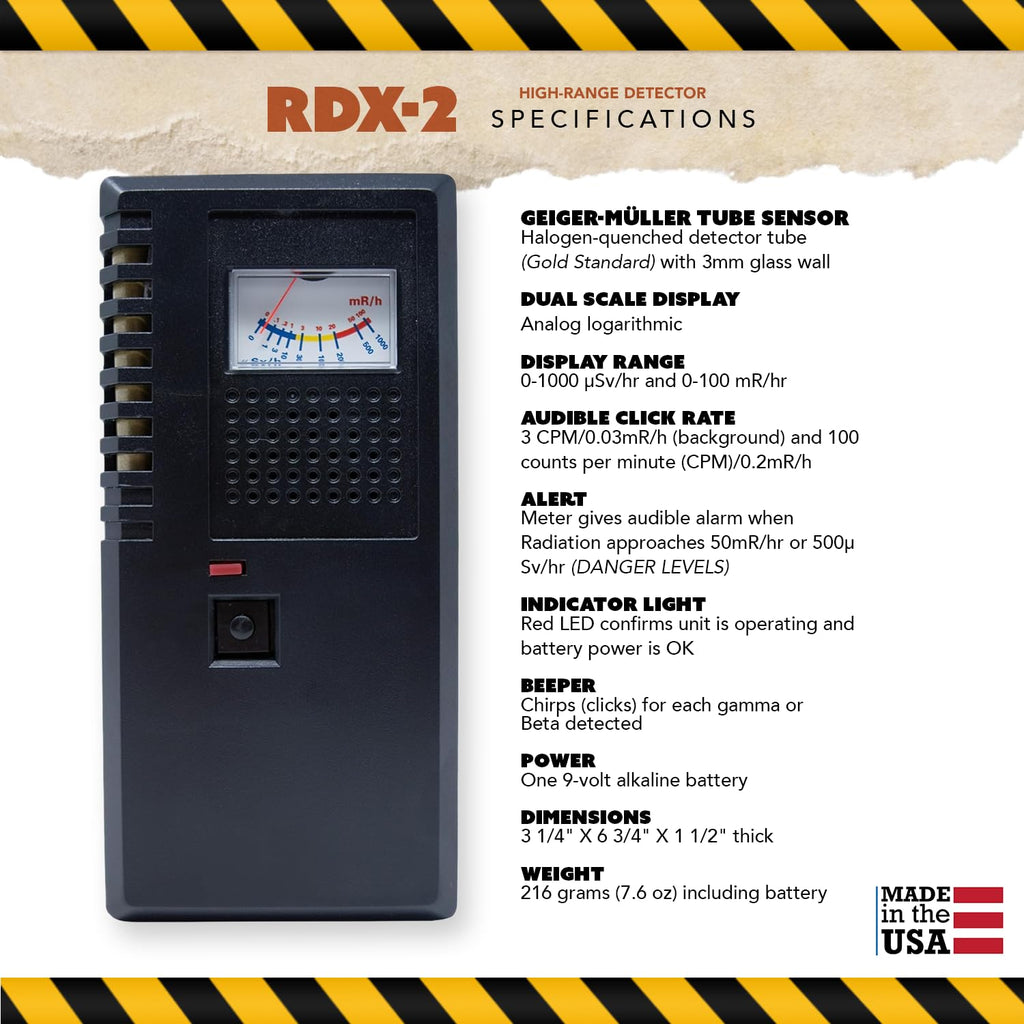 RDX-2 High-Range Handheld Radiation Monitor & Detector | Geiger Muller Tube detects Gamma, Beta, and X-ray Radiation