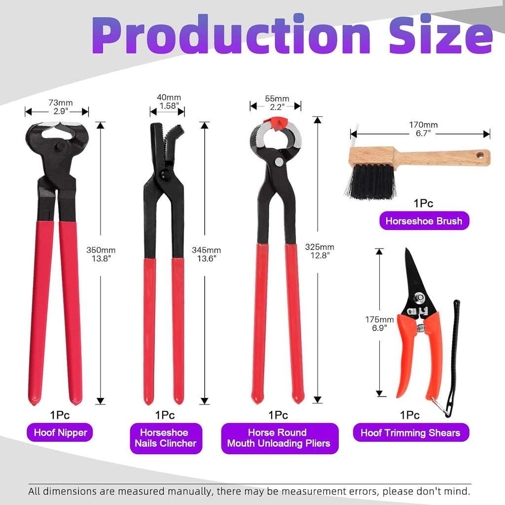 12Pcs Professional Farrier Tools with Roll Pack, Horses Hoof Trimmers Shears, Farrier Rasp File, Hoof Nipper