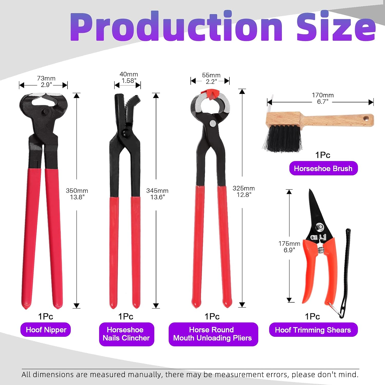 12Pcs Professional Farrier Tools with Roll Pack, Horses Hoof Trimmers Shears, Farrier Rasp File, Hoof Nipper