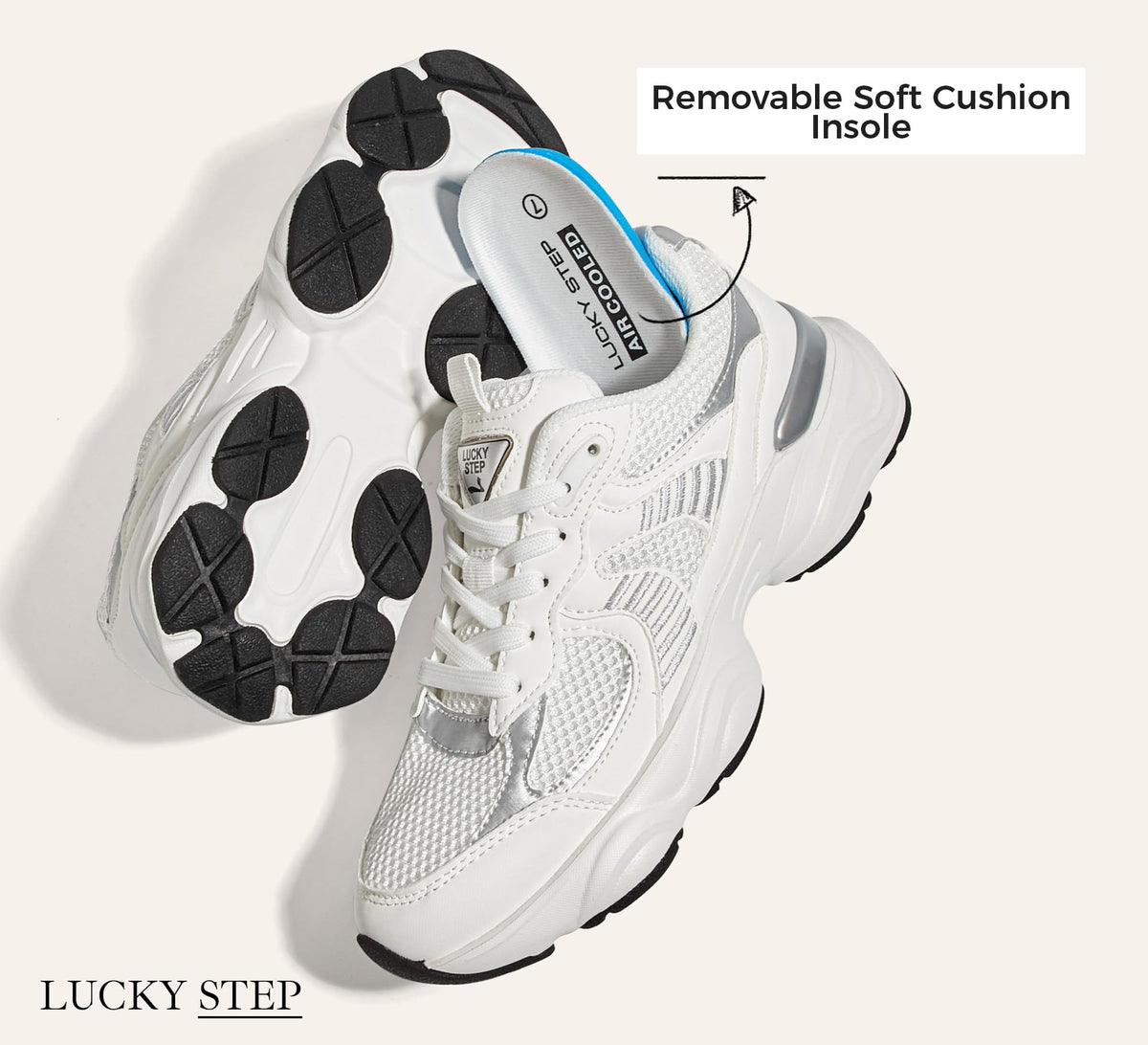 Women's Platform Chunky Fashion Sneakers, White, 8
