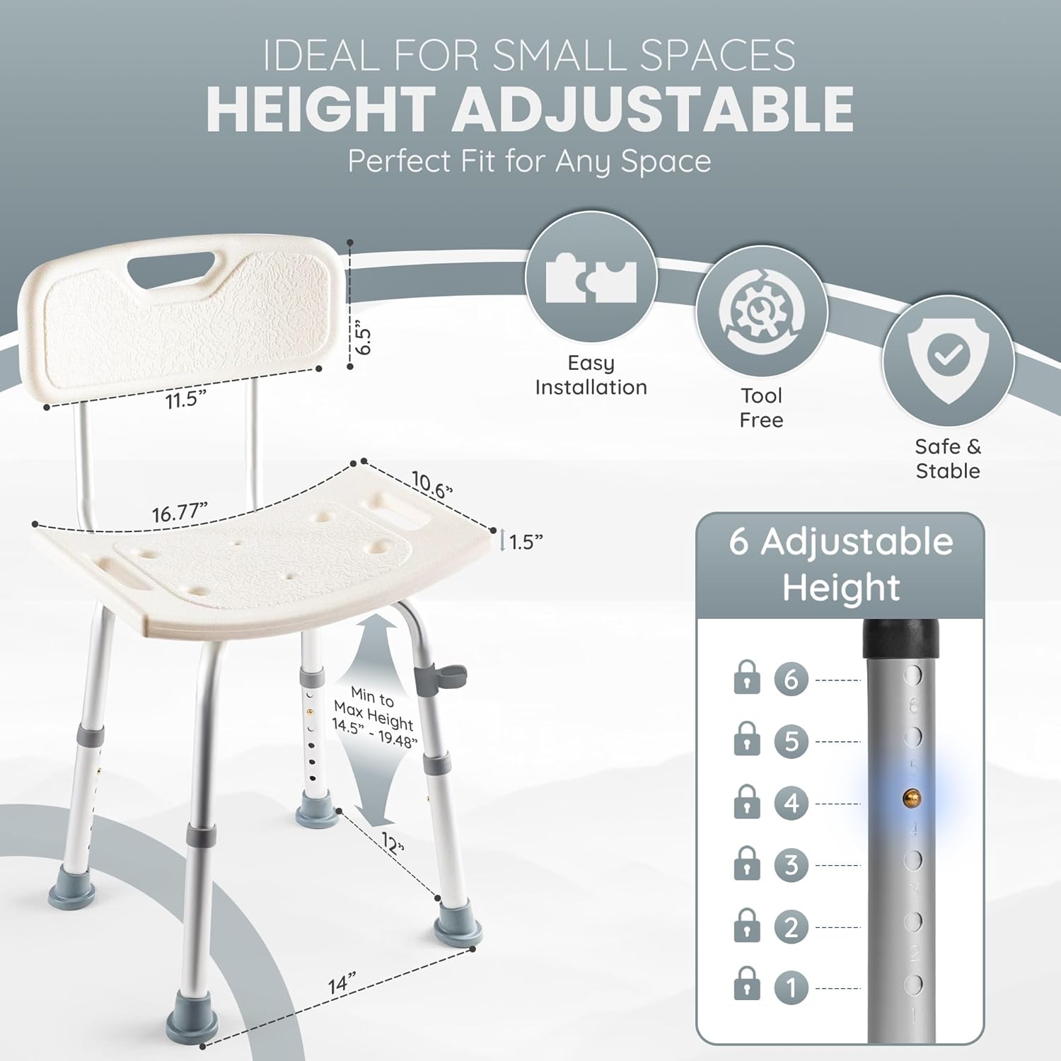 Adjustable Height Shower Chair Seat for Inside Shower, 350 lbs Heavy Duty Bathroom Stool for Bathtub, Safety Bath