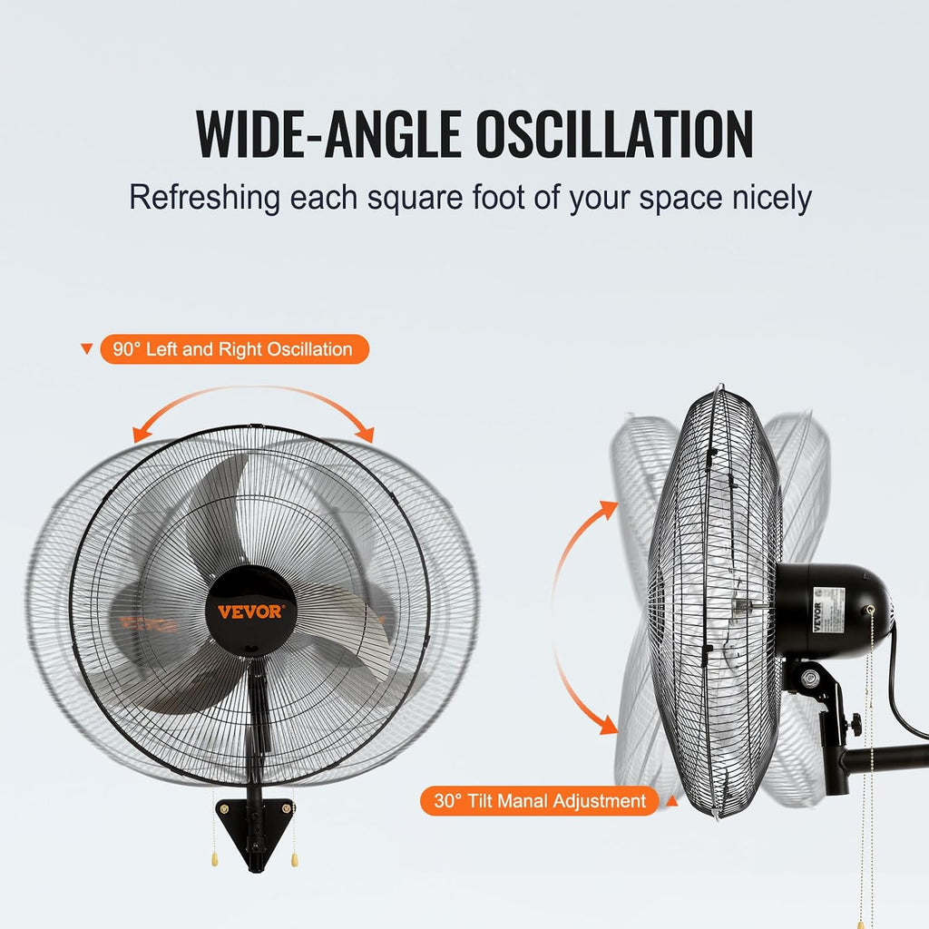 VEVOR 18 Inch Wall Mount Fan, Oscillating, 3-Speed, 4000 CFM, 2 Pack