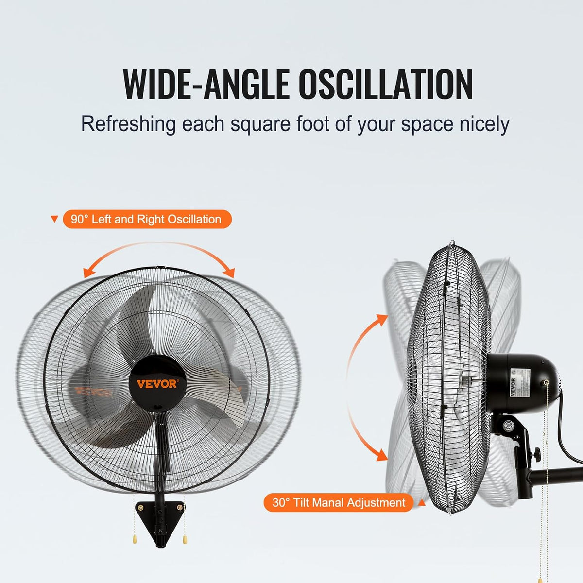 VEVOR 18 Inch Wall Mount Fan, Oscillating, 3-Speed, 4000 CFM, 2 Pack