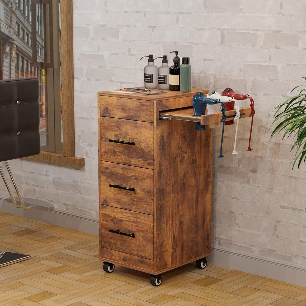 Salon Trolley Cart with Wheels, 3-Drawer Rolling Hair Styling Station, Mobile Beauty Trolley with Hot Tools Holder