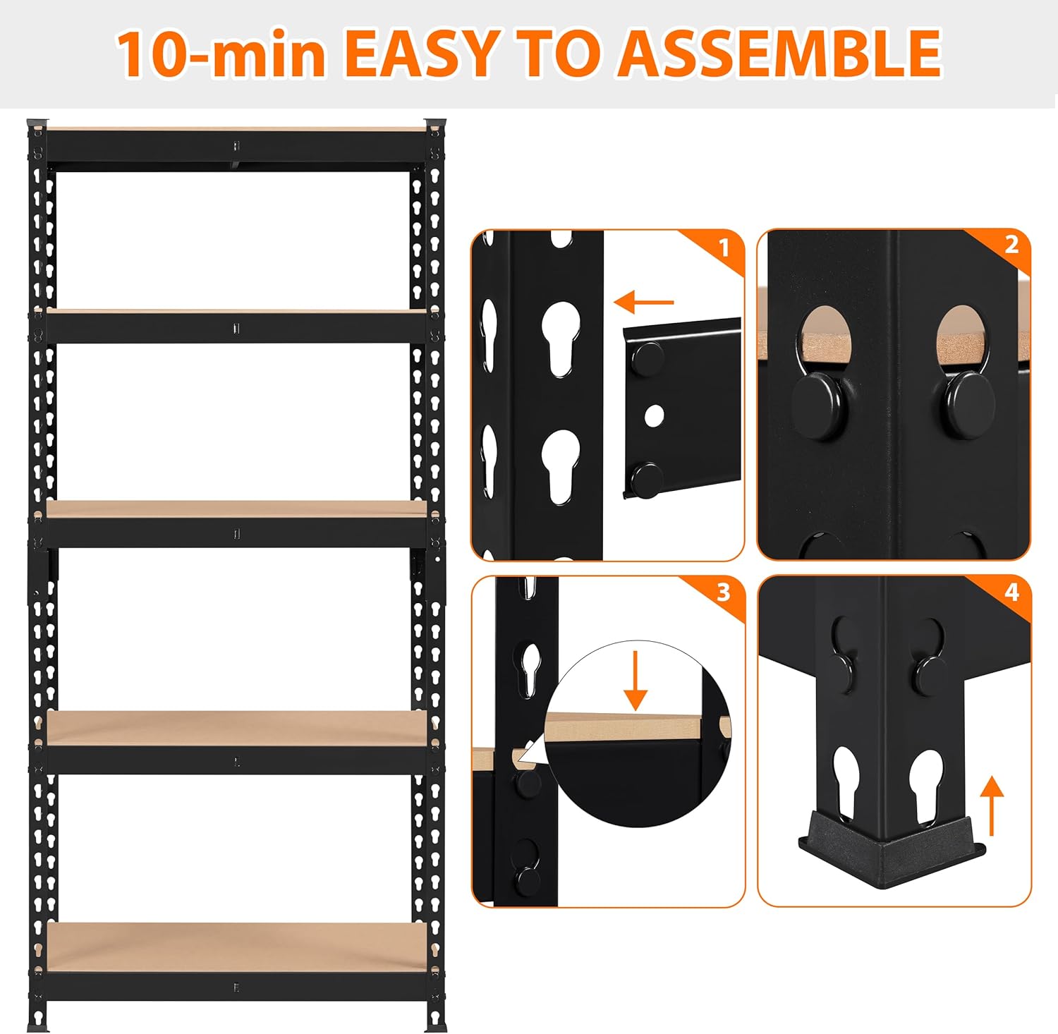 5-Tier Utility Shelves, Metal Storage Shelves, Adjustable Shelving Units, Boltless Assembly, Garage Shelves Shed