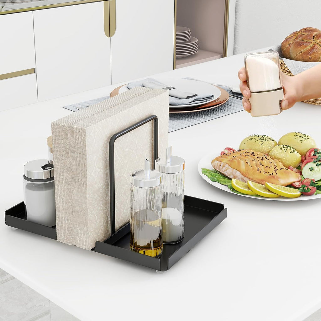 Napkin Holder for Table with Salt and Pepper Shakers Caddy, Black