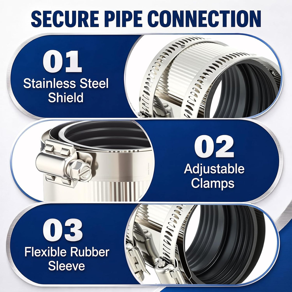 Hicarer 4 Pcs No Hub Couplings Shielded Flexible Pipe Coupling, 2 Inch