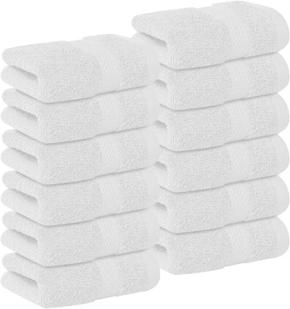 12-Pack Premium 100% Cotton White Face Towels for Bathroom - Reusable Face Wash Cloths for Showering 12 X 12 Inches