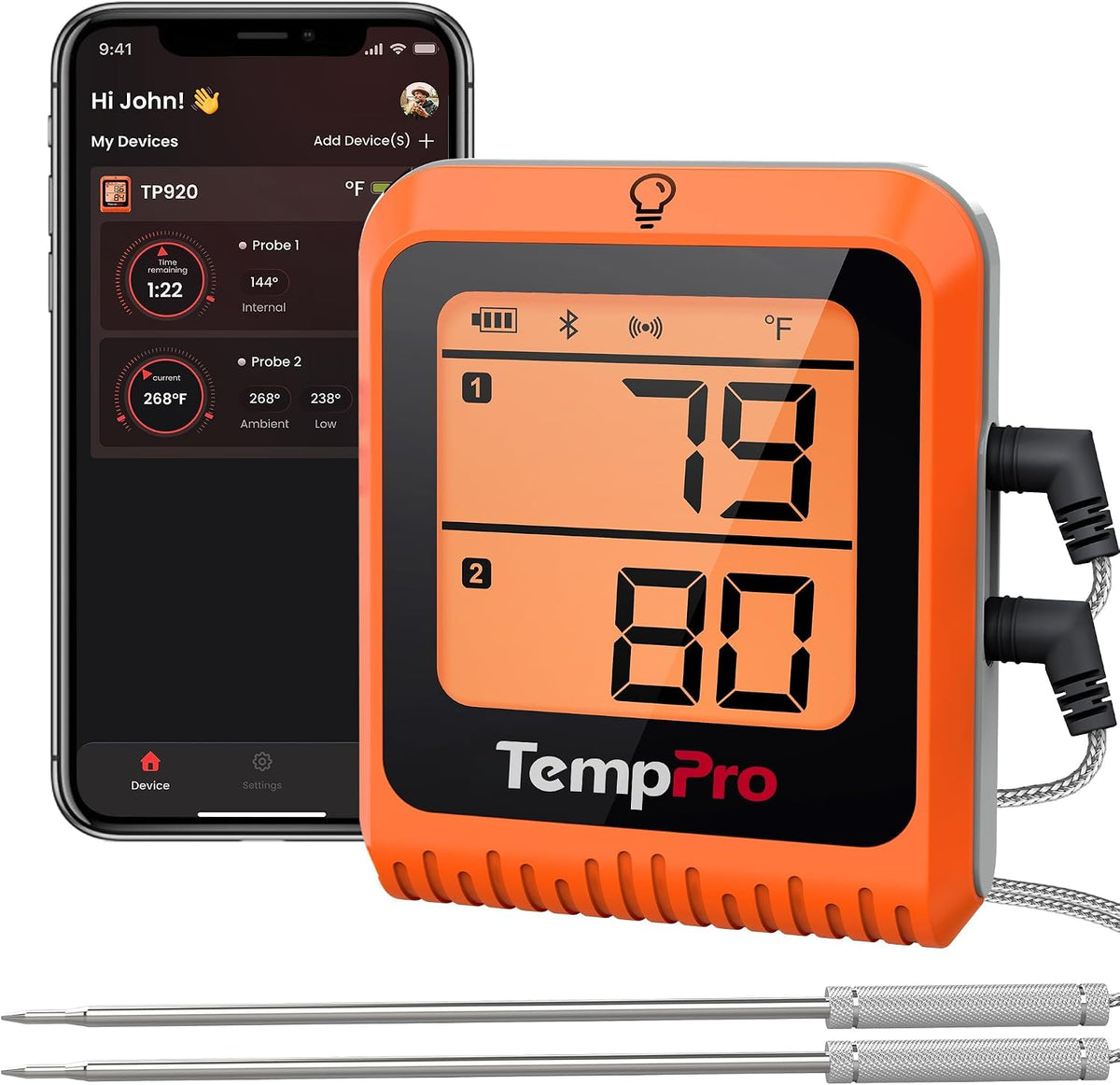 TempSync 650 ft Bluetooth Meat Thermometer with 2 Probes for Grill