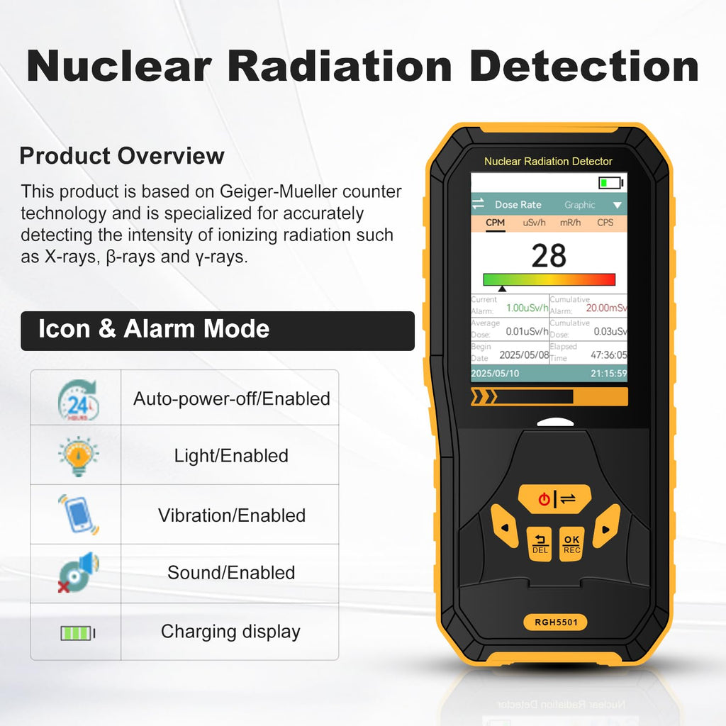 Nuclear Radiation Detector, Geiger Counter Dosimeter for Beta Gamma X-ray Monitoring Tester