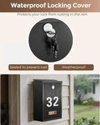 Locking Wall-Mount Mailbox for Outside, with 4 Keys, Galvanized Steel Rustproof Metal Postbox, 3.1" Dx7.5 Wx10.8 H