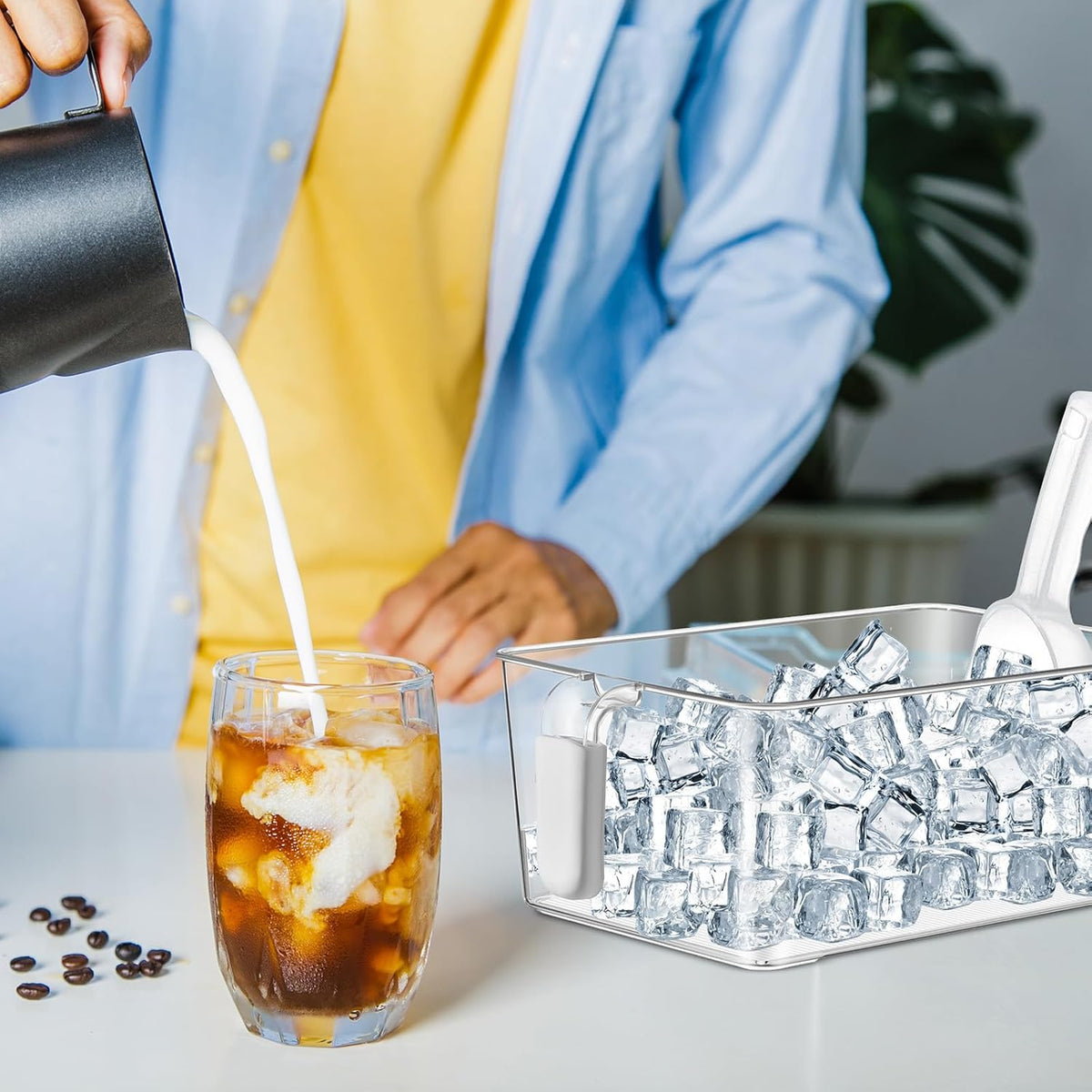 Ice Storage Bin and Flexible Scoop Set Plastic Freezer Bin