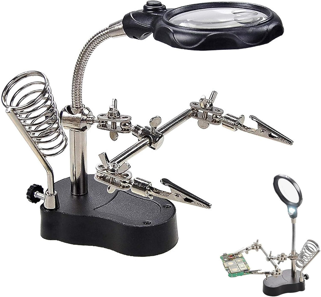 3.5X12X Helping Hands Soldering Station with LED Light & Alligator Clips