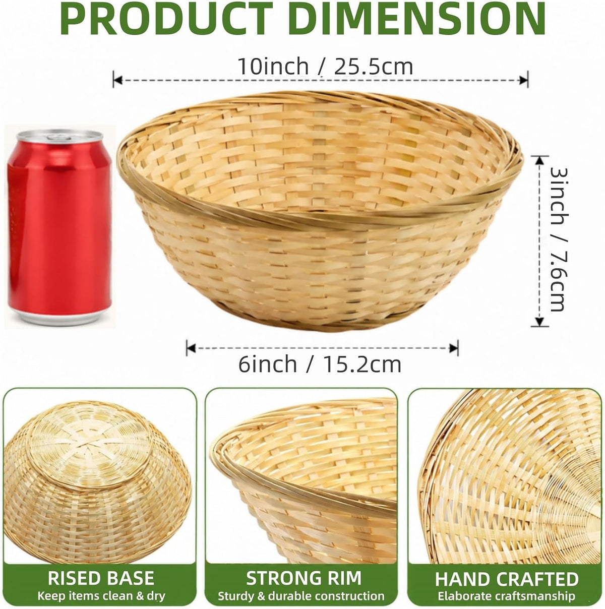 6 Pack 10 Inch Bamboo Bread Basket, Small Round Gift Baskets