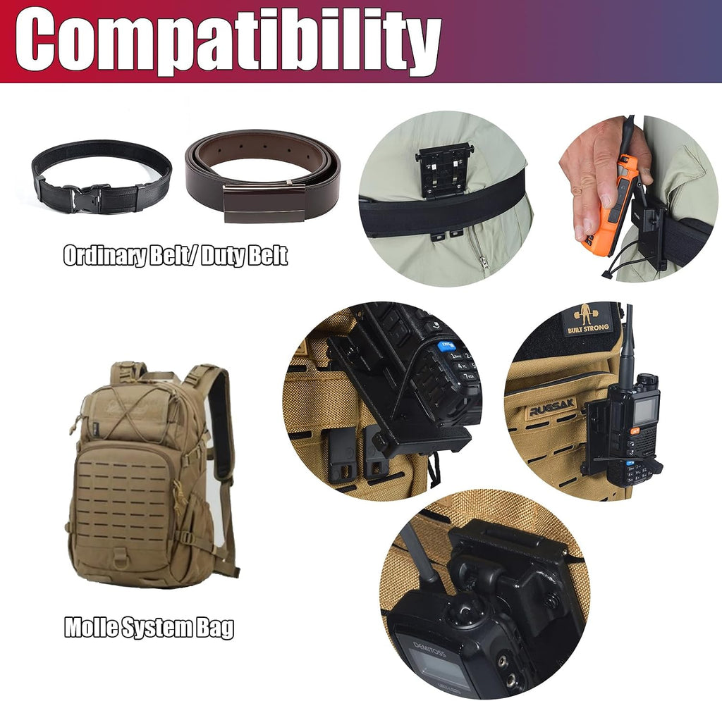 Universal Belt Clip & MOLLE Radio Holster - Tactical Mount Holder for BaoFeng Motorola Midland Kenwood Walkie-Talkies