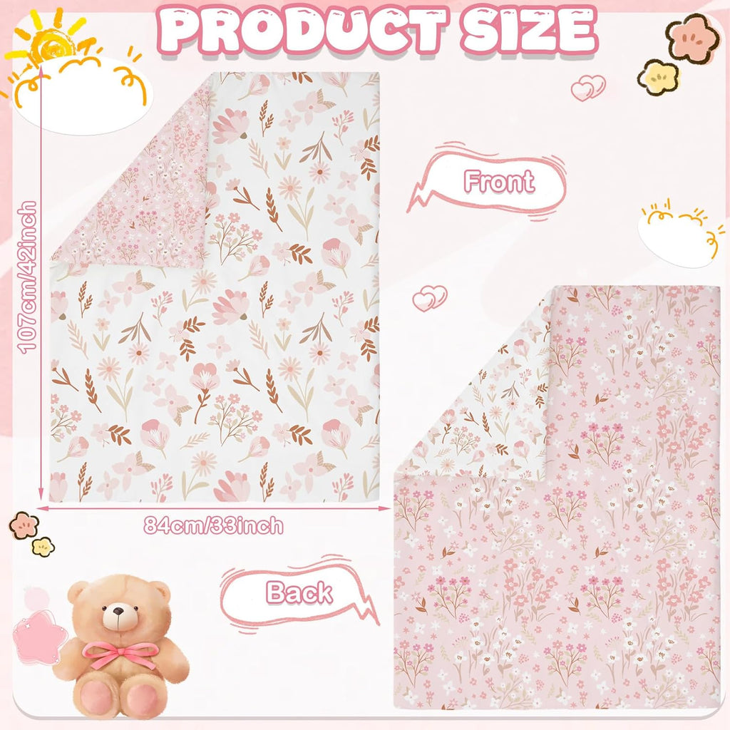 4 Pieces Crib Bedding Set for Girls and Boys, Soft Baby Bedding Set Including Crib Skirt, Comforter, Sheet and Diaper