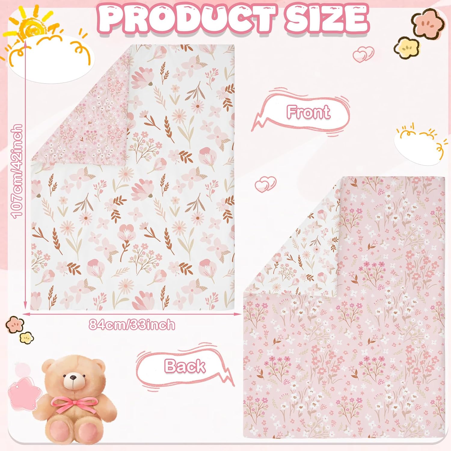 4 Pieces Crib Bedding Set for Girls and Boys, Soft Baby Bedding Set Including Crib Skirt, Comforter, Sheet and Diaper