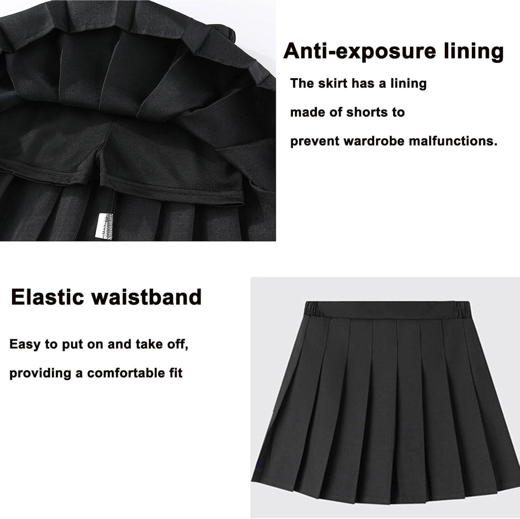 Girls' Pleated Mini Skirt with Undershorts - High Waist Pull-on Tennis School Uniform, Stylish Versatile for All Tops