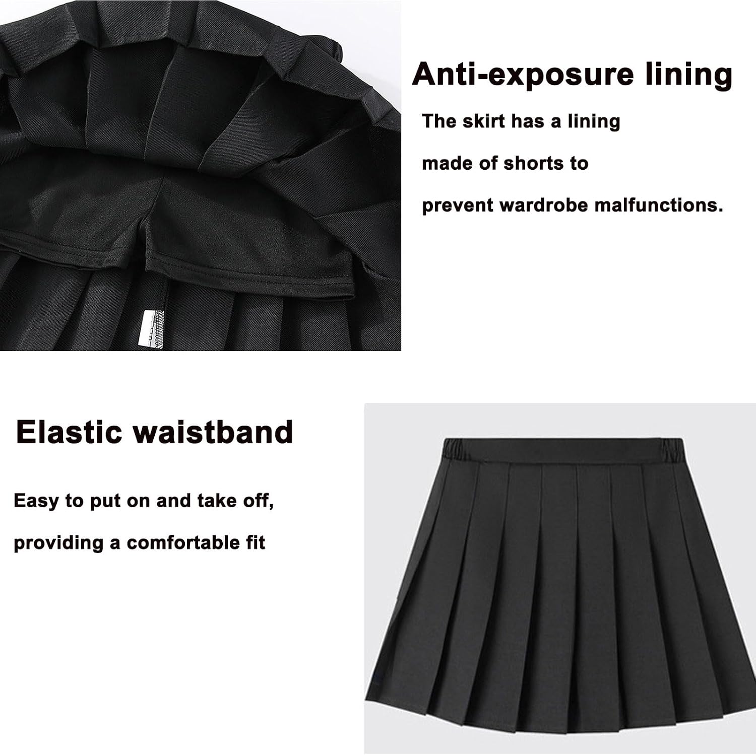 Girls' Pleated Mini Skirt with Undershorts - High Waist Pull-on Tennis School Uniform, Stylish Versatile for All Tops