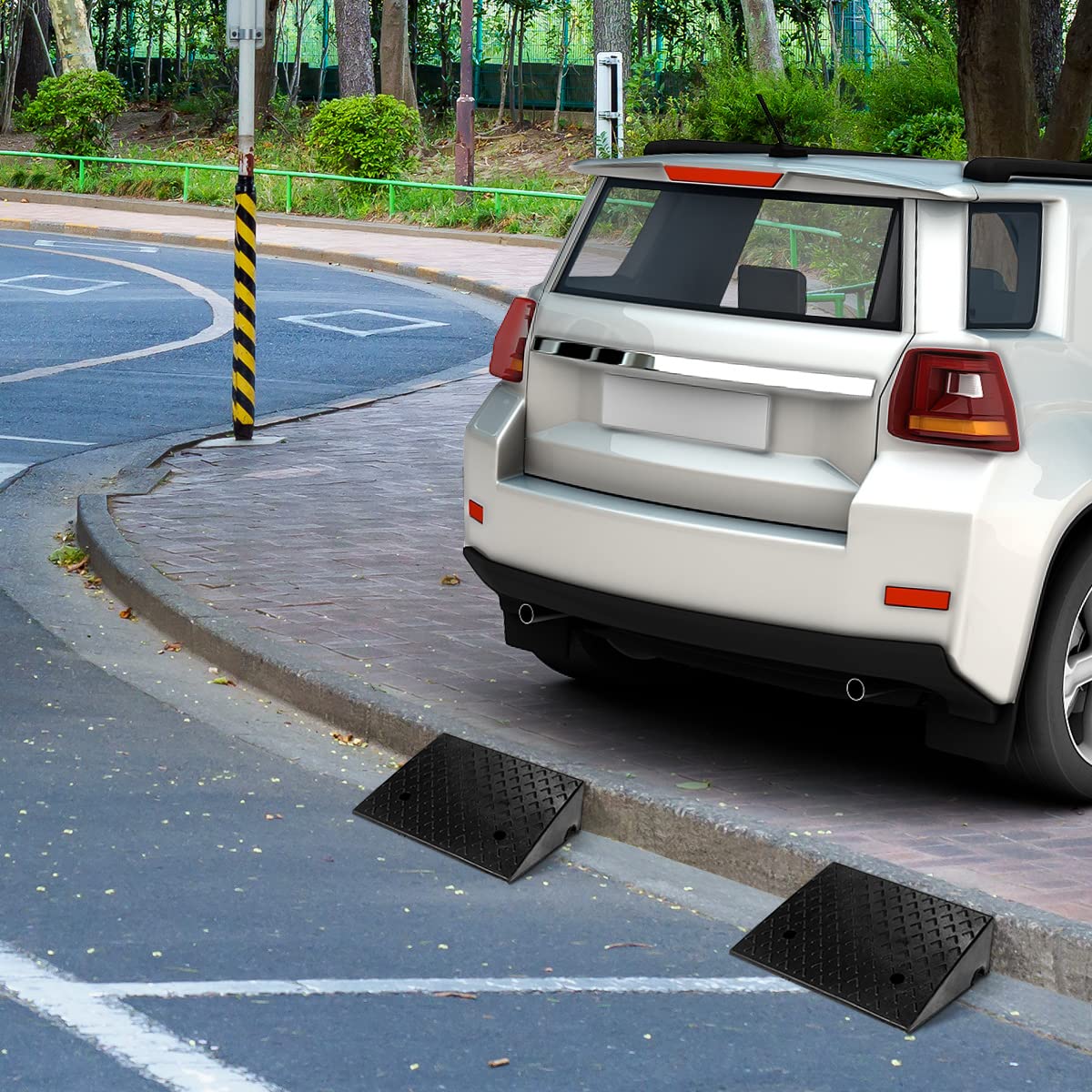 2 Pack Heavy Duty Rubber Curb Ramp, 5 Inch Rise Height