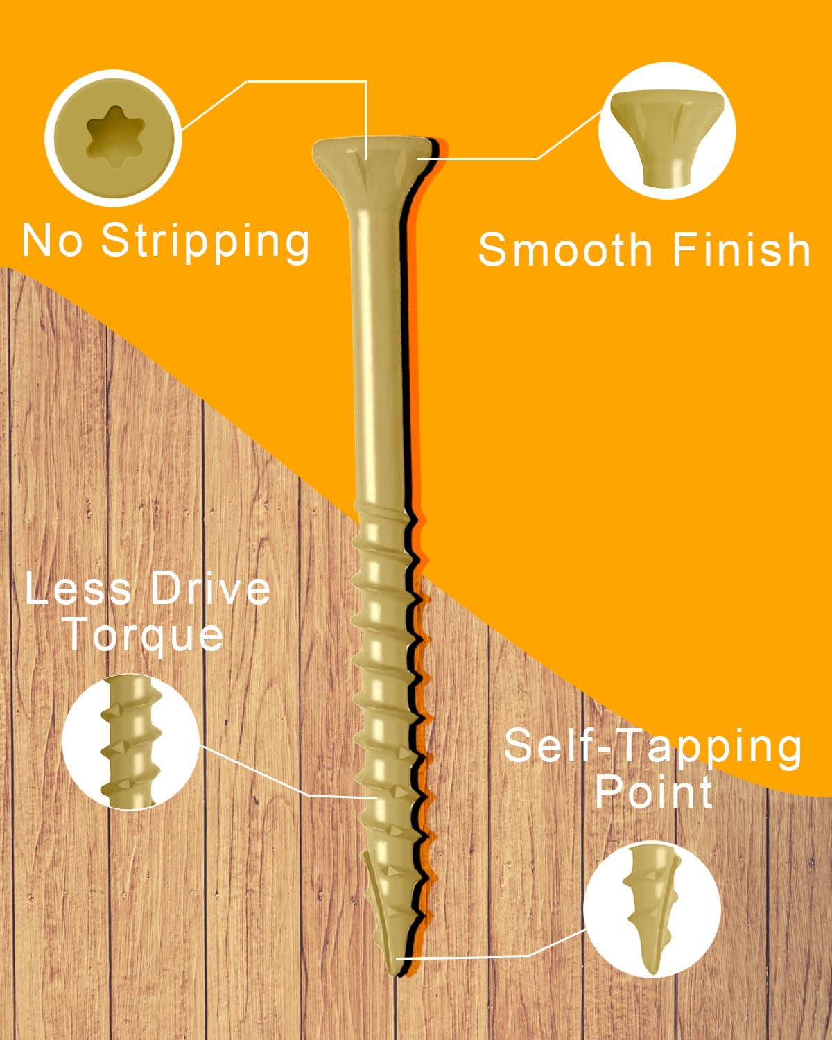 50 Pcs #10 x 3 Inch Deck Screws - Star Drive Wood Screws, Tan Epoxy Coated Exterior Construction Fasteners for Fence