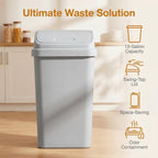 13 Gallon Swing Top Trash Can, Plastic Kitchen Garbage Bin, Gray