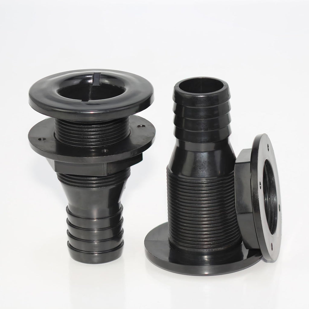 2Pcs Thru Hull Fitting(3/4"), Marine Through Hull Connector Fitting for Boats, Black