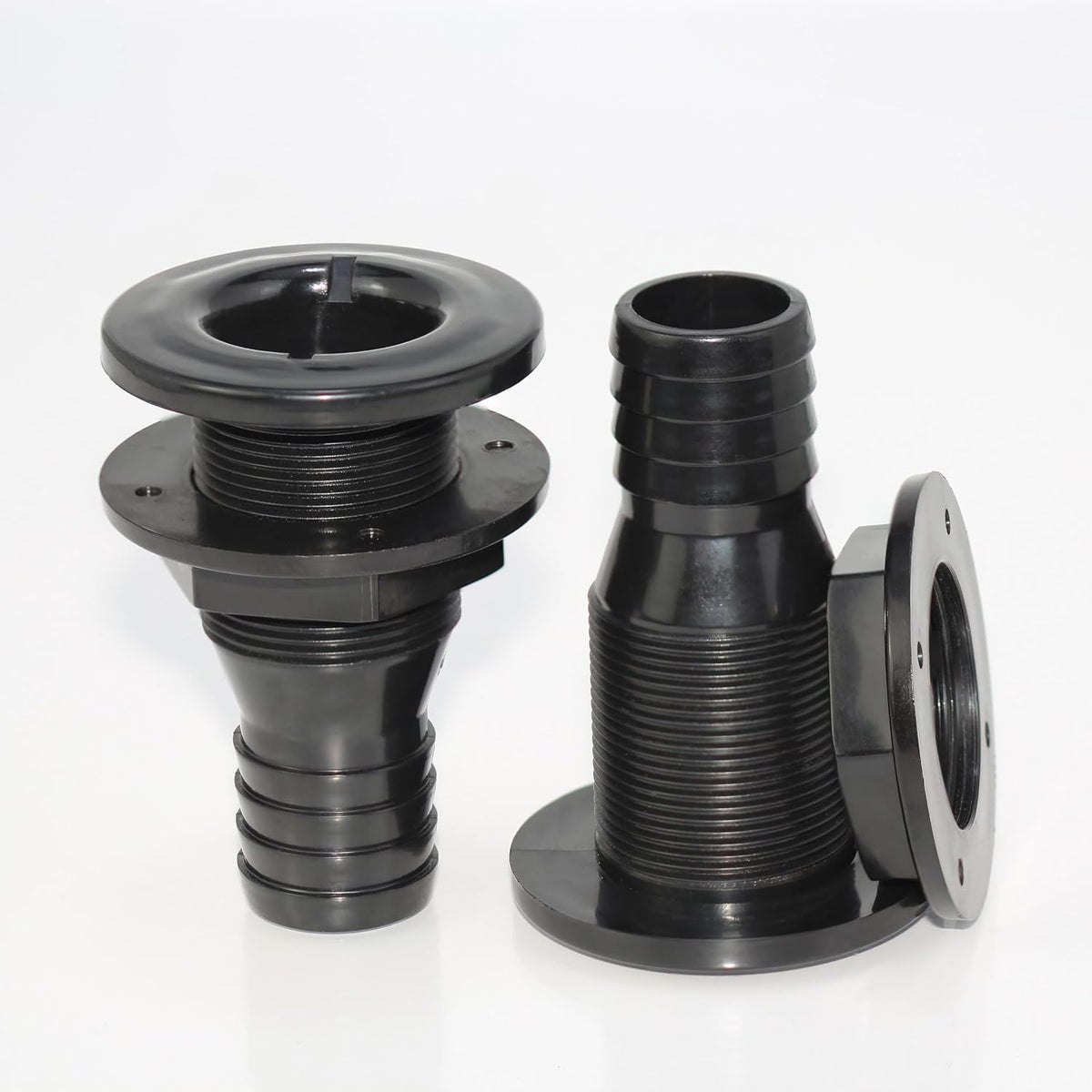 2Pcs Thru Hull Fitting(3/4"), Marine Through Hull Connector Fitting for Boats, Black