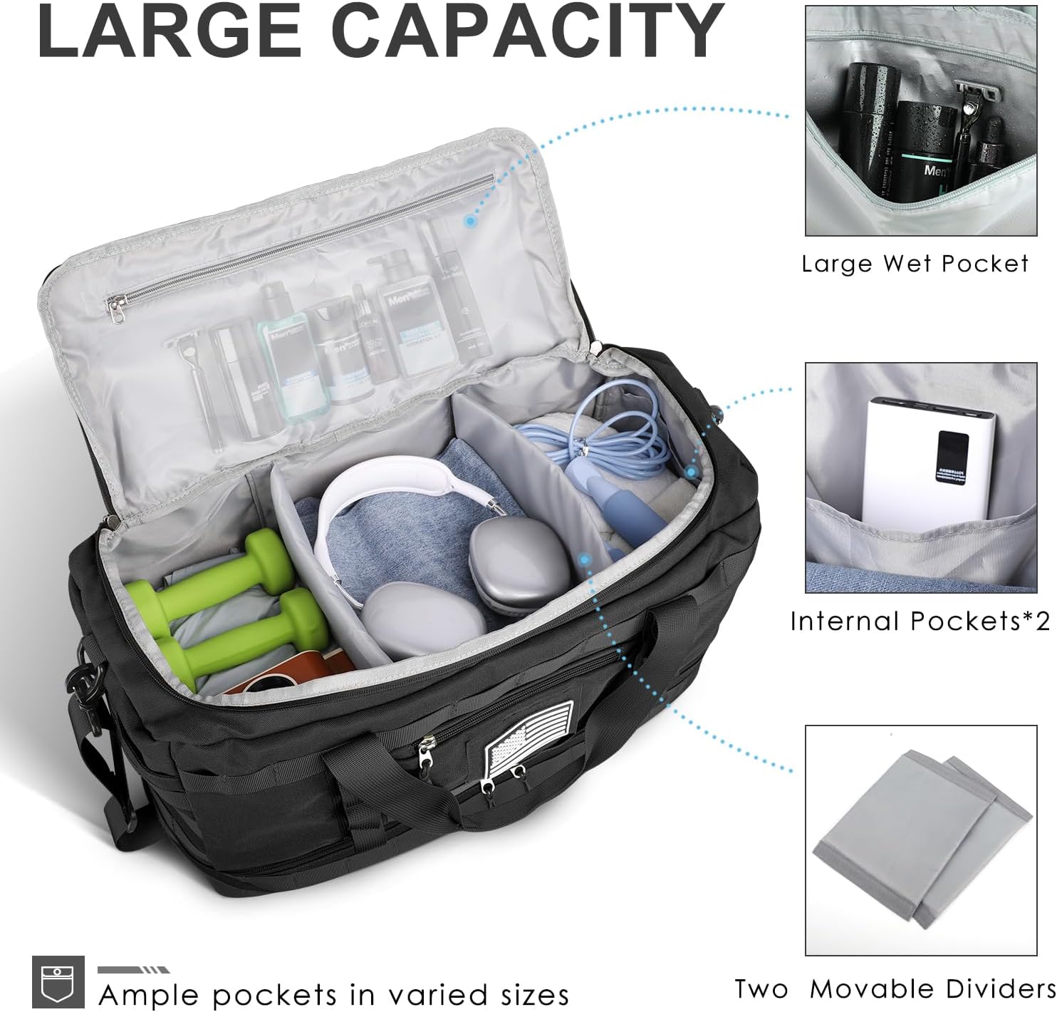 Gym Bag for Men Women, Carry on Luggage 22x14x9 Airline Approved, Tactical Travel Duffle Bag with Toiletry Bag and