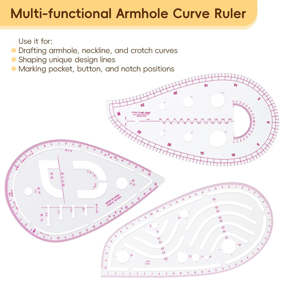 Clear Metric Sewing Ruler Set, French Curve Pattern Ruler Kit