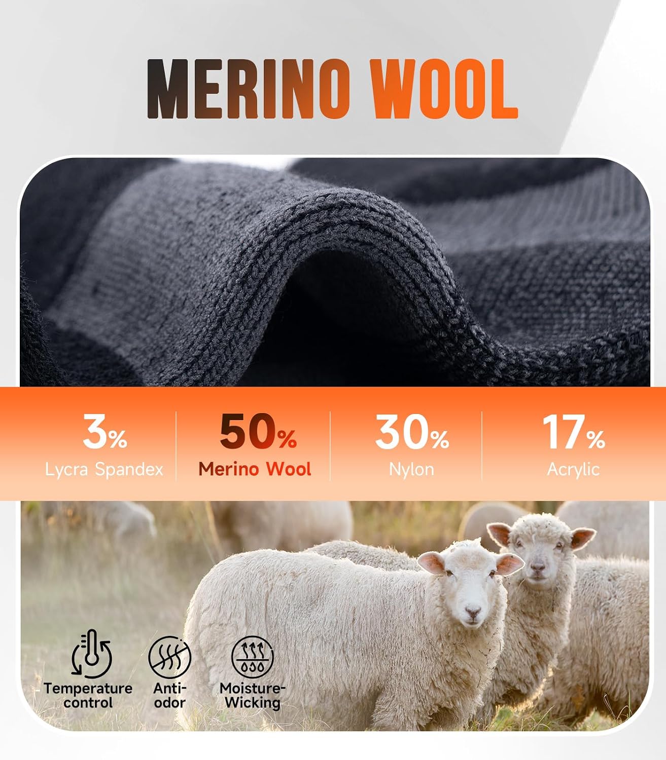 Merino Wool Hiking Socks for Men Women, 3 Pairs Lightweight Breathable Hiking Socks with Seamless Toe and Arch Support