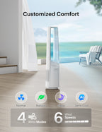 Bladeless Tower Fan with 26-33ft Powerful Airflow, Alexa and Google Compatible, 6-Speed Settings, Quiet DC Motor
