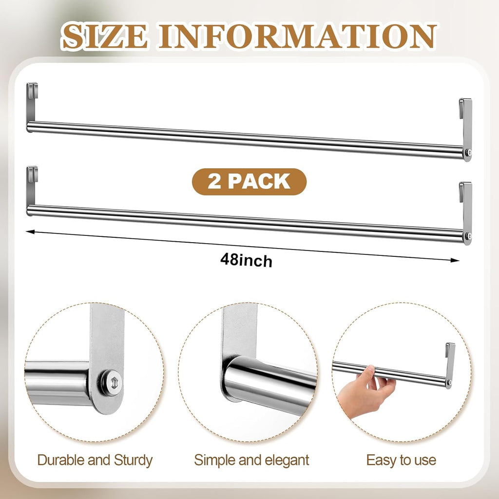 2 Pack Wire Shelving Garment Hanger Bar, Silver, 48 Inch
