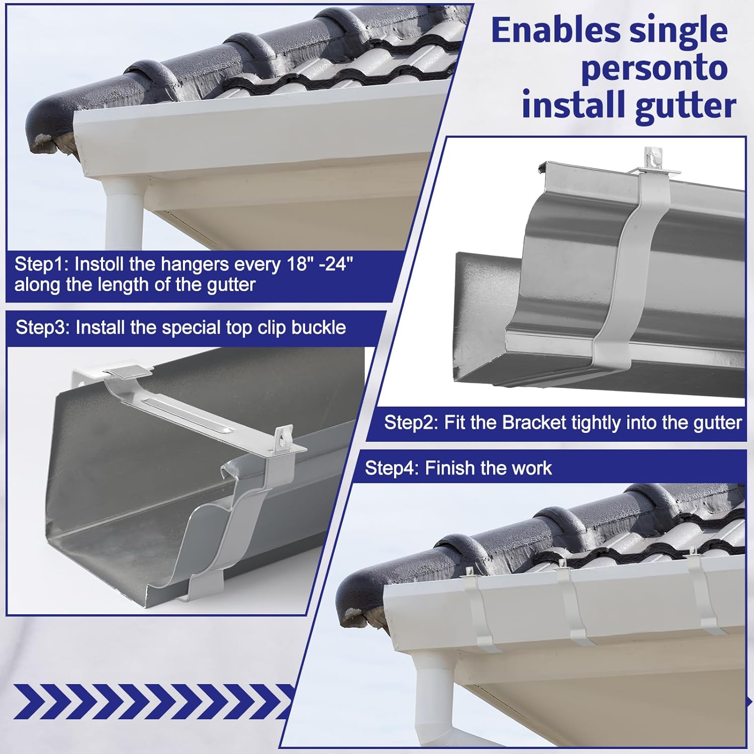 10 Pack Gutter Brackets 5 Inch Gutter Hangers Heavy Duty Hidden Rain Brackets with Pre Inserted Screw, Aluminum