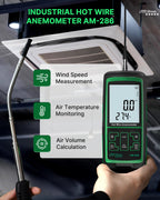 Hot Wire Anemometer AM-286, CFM/CMM HVAC Airflow Meter, 2m Telescopic Probe