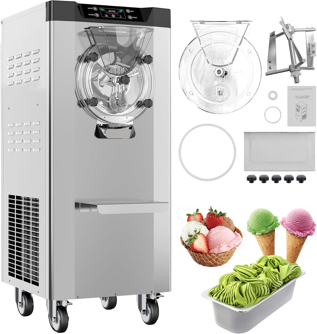 Commercial Hard Ice Cream Machine, 2000W Industrial Compressor, 18-24L/H Output with LED Display & 6L Stainless