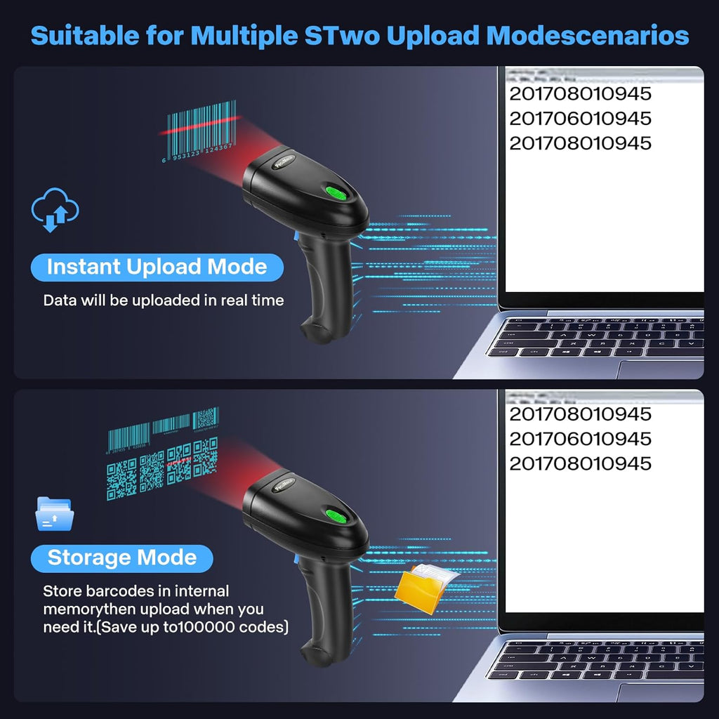 Bluetooth 1D&2D Barcode Scanner, 3-in-1 Bluetooth & USB Wired & 2.4G Wireless QR Barcode Reader, PDF417 Data Matrix