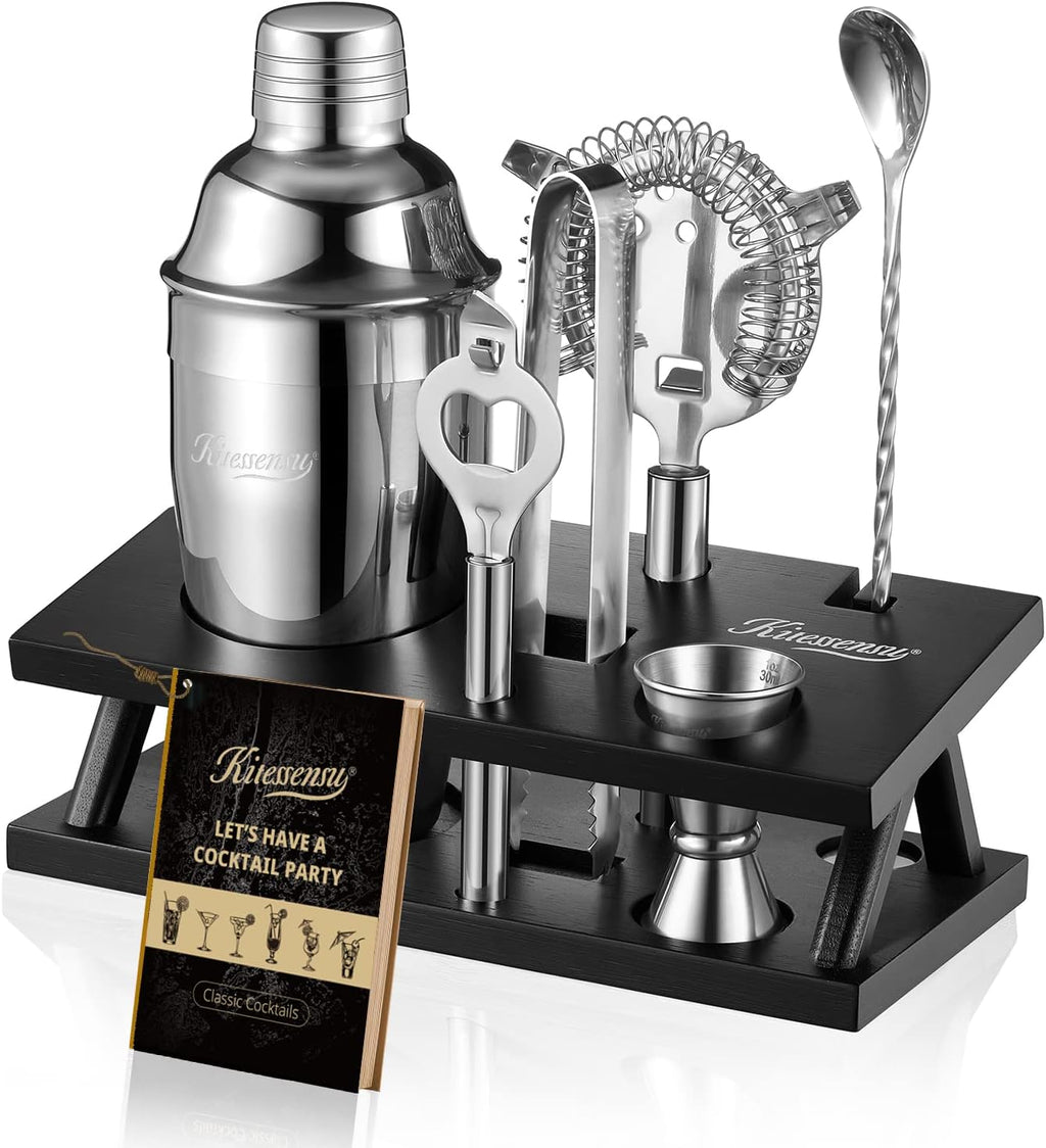 Cocktail Shaker Set Bartender Kit, 6-Piece Silver Bar Set with Stand, Bar kit with Essential Bar Accessory Tools: