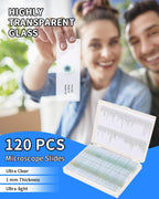 120-Pcs Microscope Slides with Specimens,Plant, Animal, Algae,etc,Educational Microscope Slides and Covers for Young