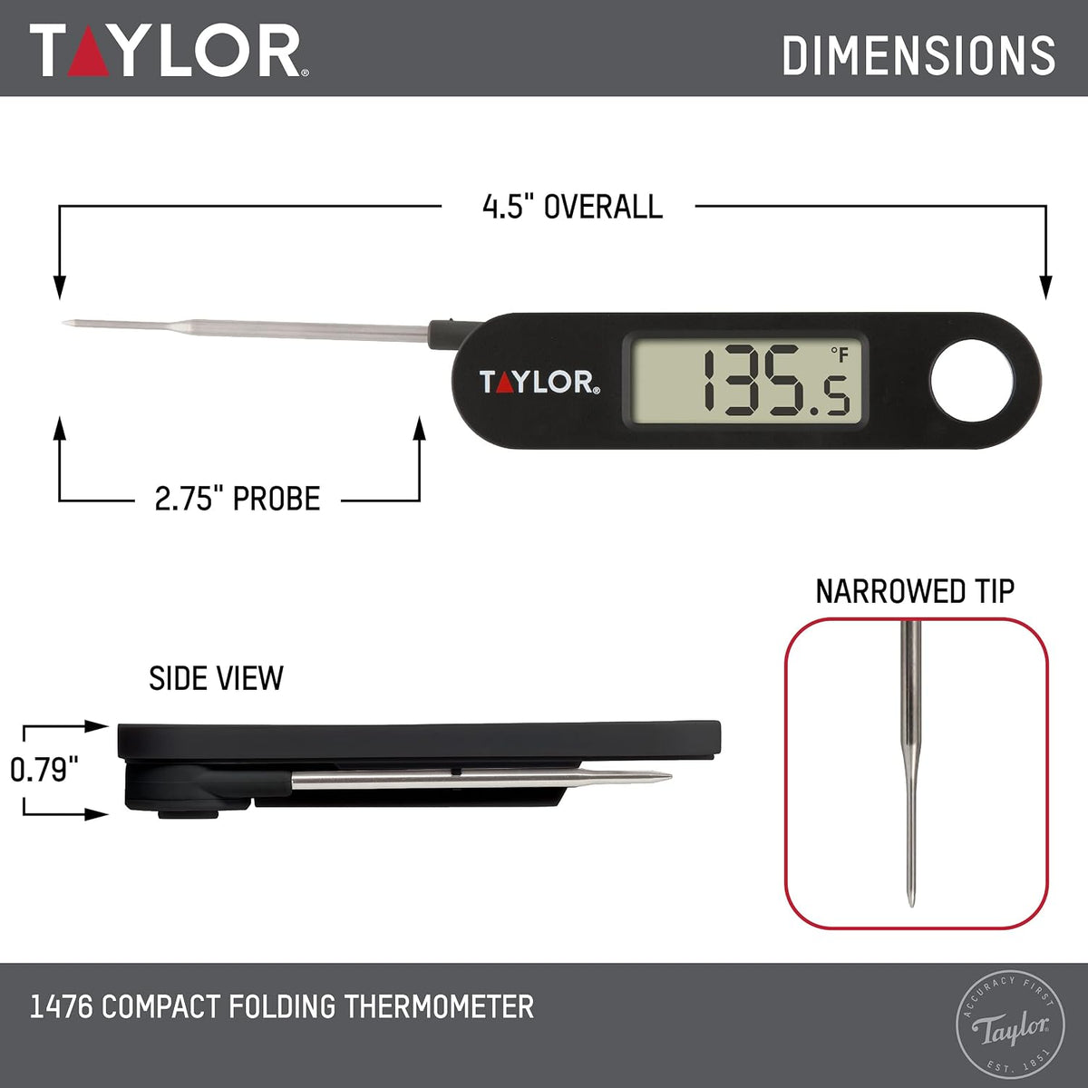 Digital Folding Stem Food Thermometer Black