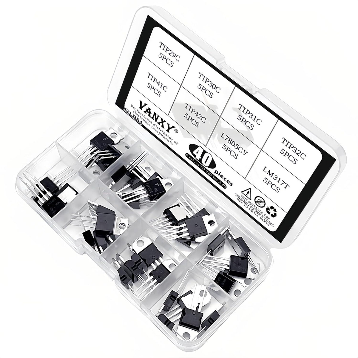 40PCS 8Values TIP29C TIP30C TIP31C TIP32C TIP41C TIP42C L7805CV LM317T