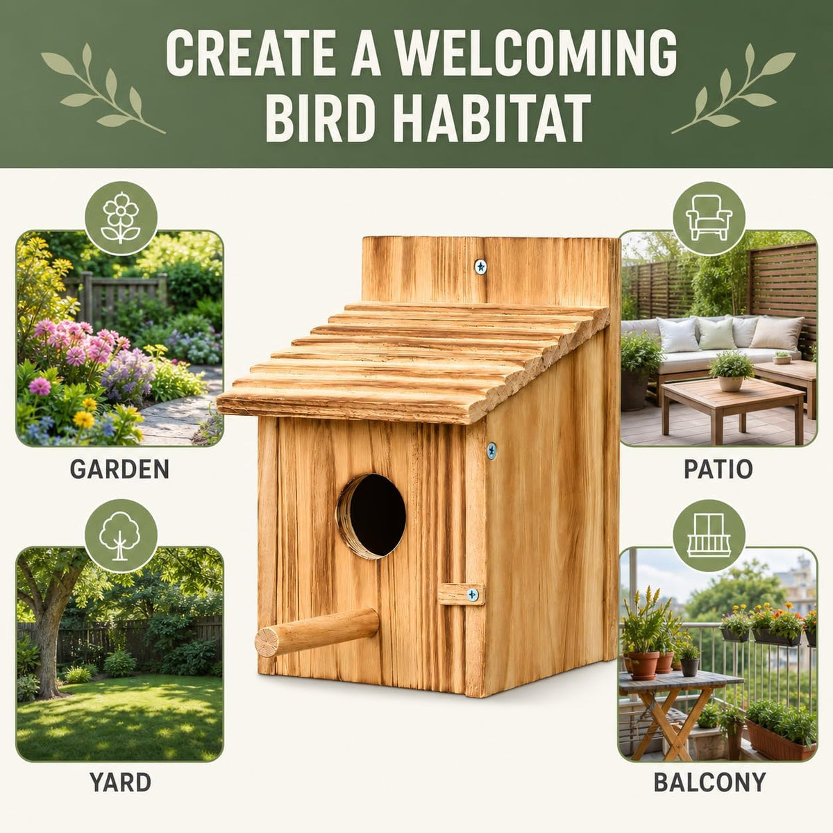 Wooden Birdhouse with Lift-Up Front Cleaning Door