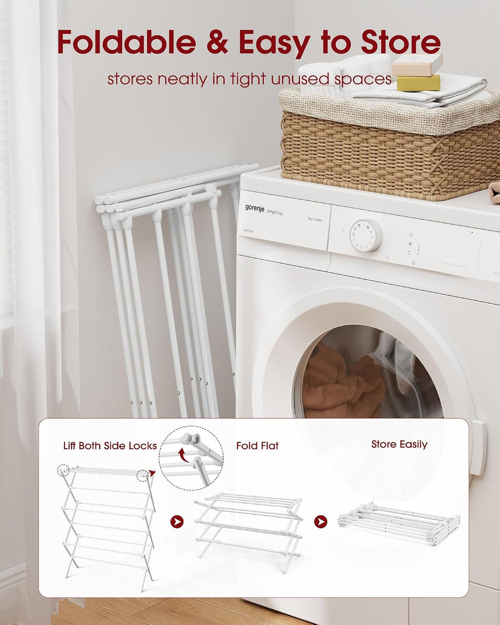 Foldable 3-Tier Clothes Drying Rack 37.4" H with Non-Slip Feet | Indoor & Outdoor Use, Space Saving, Metal Frame